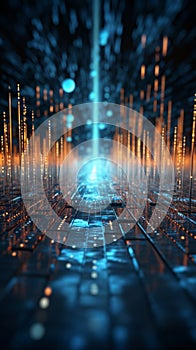 Binary code and data storage collide in a futuristic 3D rendering of technology