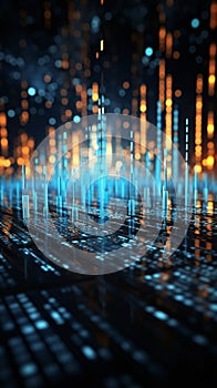 Binary code and data storage collide in a futuristic 3D rendering of technology