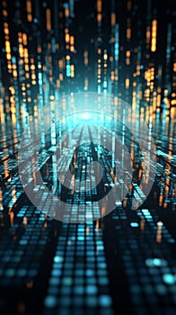 Binary code and data storage collide in a futuristic 3D rendering of technology