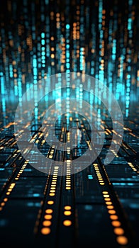 Binary code and data storage collide in a futuristic 3D rendering of technology