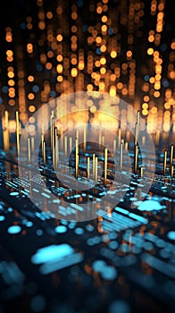 Binary code and data storage collide in a futuristic 3D rendering of technology