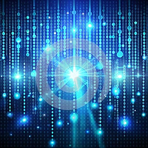 Binary Code Digital Background with Glowing Numbers and Dots