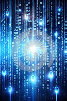Binary Code Digital Background with Glowing Numbers and Dots