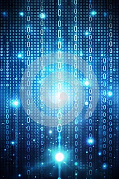 Binary Code Digital Background with Glowing Numbers and Dots
