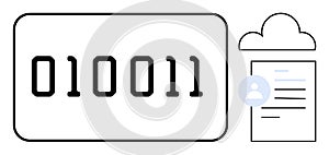 Binary Code with Digital Document and Cloud Storage, Concept of Data Management and Security