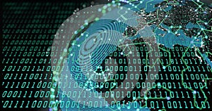 Binary code and digital globe, data processing image