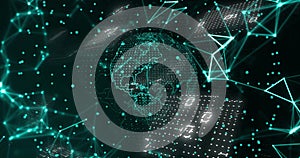 Binary code and digital network connections image over abstract globe