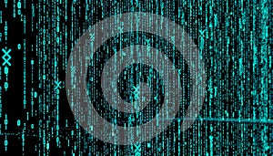 Binary code digital rain effect, technology background and data stream flow Generative AI