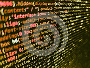 Binary code digital technology background. Programmer Typing New Lines of HTML Code. Big data storage and cloud computing