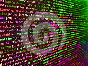 Binary code digital technology background. Script procedure creating. Computer code on laptop web developing. Digital abstract