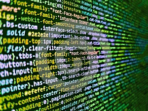 Binary code digital technology background. SEO optimization. Programming source code abstract screen of software developer.