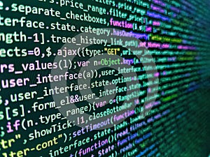 Binary code digital technology background. Website development. Mobile app developer. Letters, chars, and digits. Modern tech.