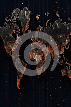 binary code digital world map on dark background