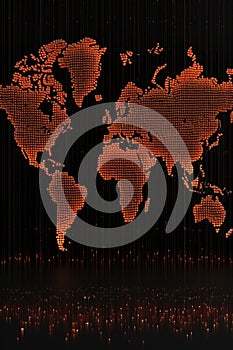 binary code digital world map on dark background