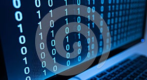 Binary code display on computer screen