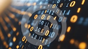 Binary code display, digital technology, glowing numbers, abstract background