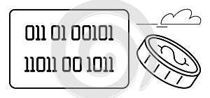 Binary Code and Coin Representing Digital Currency and Online Transactions