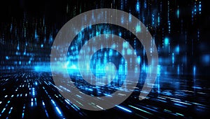 binary code dots and blue lights in digital composition