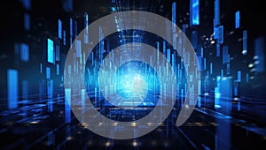 binary code dots and blue lights in digital composition