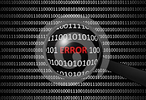 Binary code with ERROR and magnifying lens