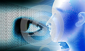 Binary Code eye Background, artificial intelligence Digital eye Abstract technology background. Java, coding.