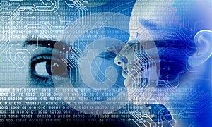 Binary Code eye Background, artificial intelligence Digital eye Abstract technology background. Java, coding.