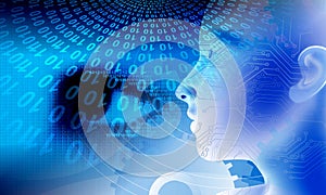 Binary Code eye Background, artificial intelligence Digital eye Abstract technology background. Java, coding.