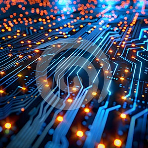 Binary Code Flow Through Circuit Board.