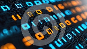 Binary code flowing, digital screen, data stream, tech background, website banner