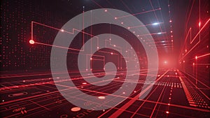 Binary code flowing through futuristic red cyberspace network, big data stream, information technology