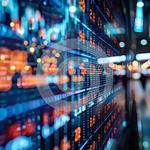 Binary Code Flowing Through a Stock Exchang. photo