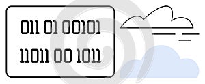 Binary Code and Cloud Elements Representing Digital Data Hosting and Cloud Computing