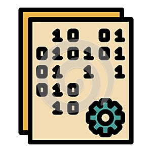 Binary code and gear icon color outline vector