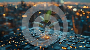 Binary code gives rise to a digital plant, embodying the development of machine learning algorithms