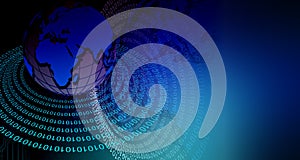 Binary Code and global Background with global marketing , Digital Abstract technology background. Java, coding.