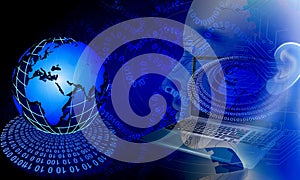 Binary Code globe Background, Digital Abstract technology background. Java, coding.