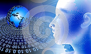 Binary Code globe Background, Digital Abstract technology background. Java, coding.