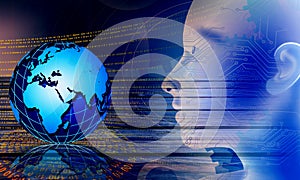 Binary Code globe Background, Digital Abstract technology background. Java, coding.