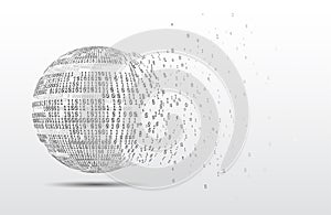 Binary code globe. Technology planet. Big data. Global network. Artificial intelligence. From chaos to system