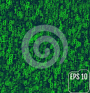 Binary code on green background. Background in a matrix style.