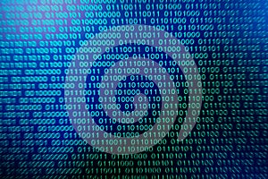 Binary code green blue digital color on black background