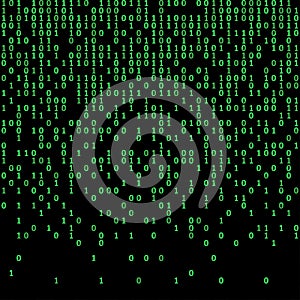 Binary code green and dark background, digits on screen.