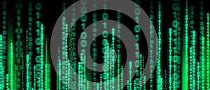 Binary code with green neon glow, Computer coding.