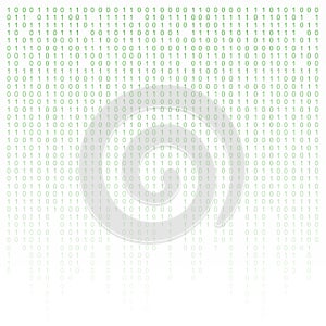 Binary code green and white background with digits on screen. Algorithm , data , decryption encoding, row matrix.