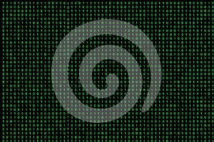 Binary code grid from bright green digits on black background, matrix style background