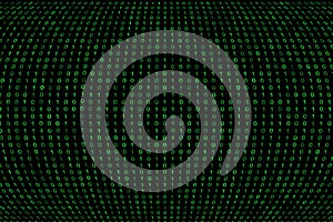 Binary code grid from bright green digits on black background, matrix style background