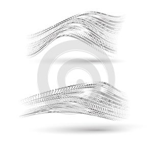 Binary code halftone wavy shapes set. Abstract technology design elments. Comunication information and data streaming