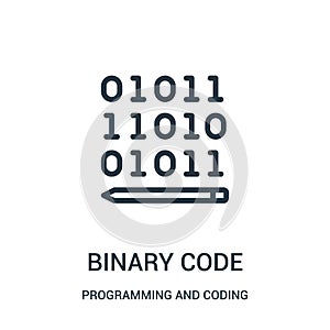 binary code icon vector from programming and coding collection. Thin line binary code outline icon vector illustration photo