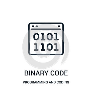 binary code icon vector from programming and coding collection. Thin line binary code outline icon vector illustration