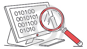 Binary Code Inspection: Digital Data Analysis, vector design Generative AI